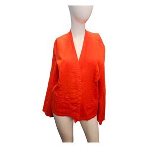 Tahari Orange Red Blazer Linen Open Jacket Womens Size XL